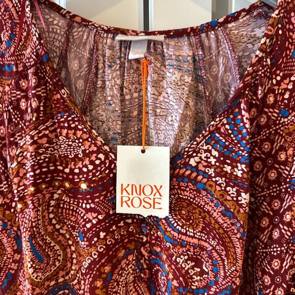 KNOX ROSE -NWT- Long Sleeve Tunic Top Red Paisley Peasant Boho Blouse | M - Picture 11 of 11